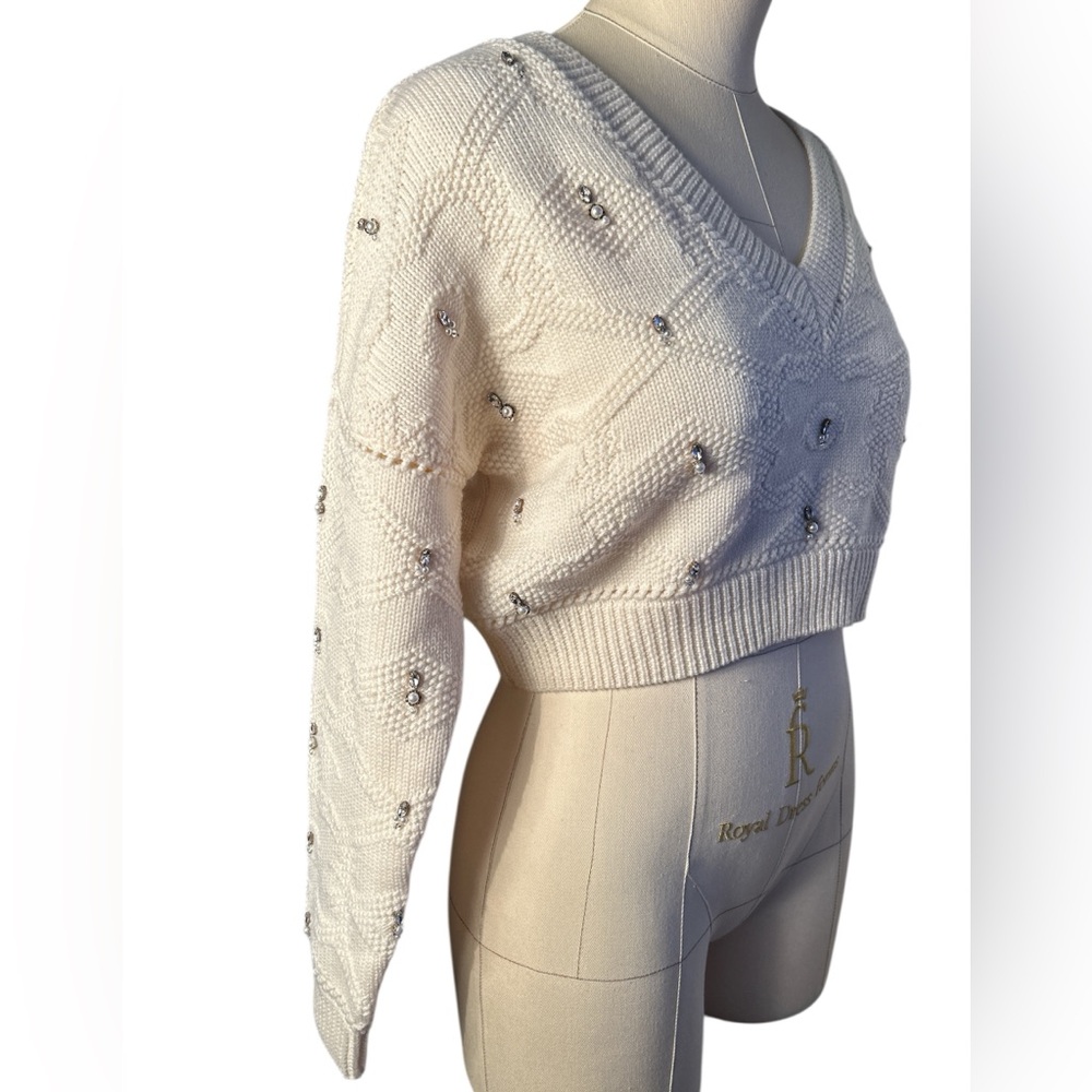 Jonathan Simkhai wool pearl rhinestone sweater - Picture 2 of 13